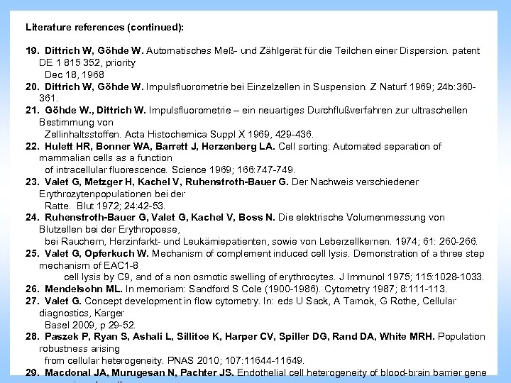 Literature references (continued): 19. Dittrich W, Göhde W. Automatisches Meß- und Zählgerät für die