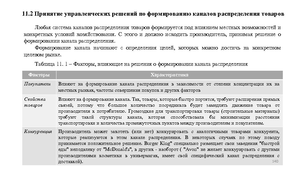 11. 2 Принятие управленческих решений по формированию каналов распределения товаров Любая система каналов распределения