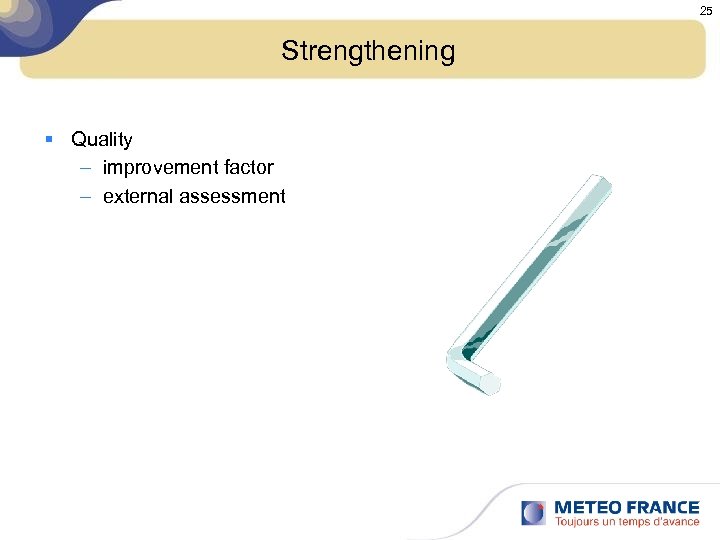 25 Strengthening § Quality – improvement factor – external assessment 