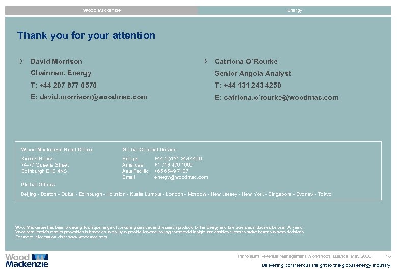 Wood Mackenzie Energy Thank you for your attention David Morrison Catriona O’Rourke Chairman, Energy