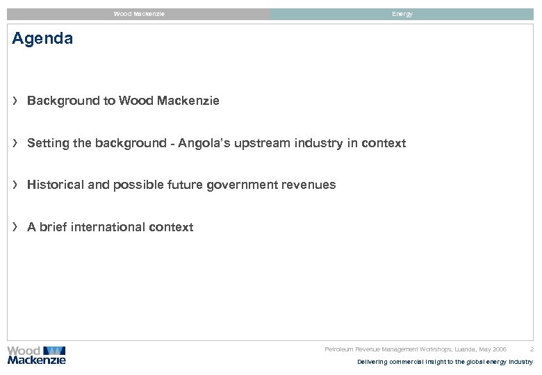 Wood Mackenzie Energy Agenda Background to Wood Mackenzie Setting the background - Angola’s upstream