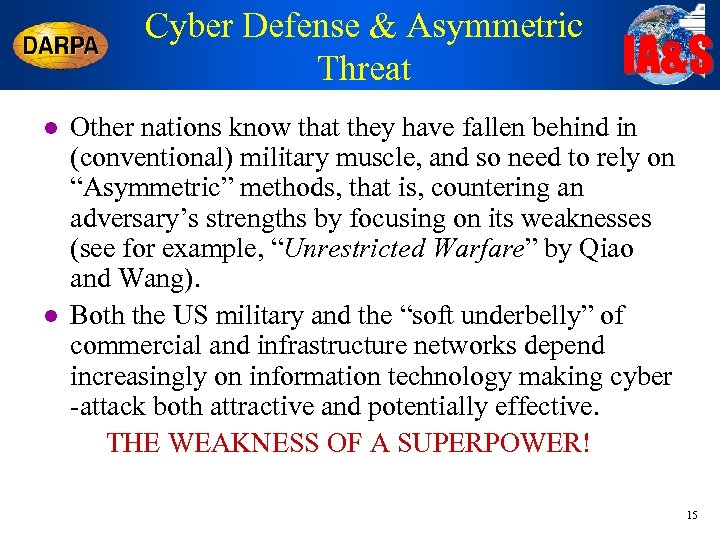 Cyber Defense & Asymmetric Threat l l IA&S Other nations know that they have