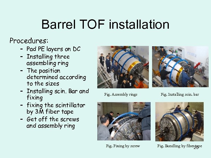 Barrel TOF installation Procedures: – Pad PE layers on DC – Installing three assembling