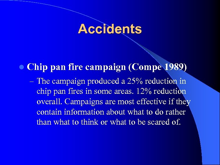 Accidents l Chip pan fire campaign (Compe 1989) – The campaign produced a 25%