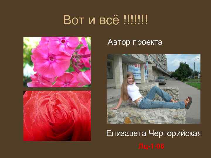 Вот и всё !!!!!!! Автор проекта Елизавета Черторийская Лц-1 -06 