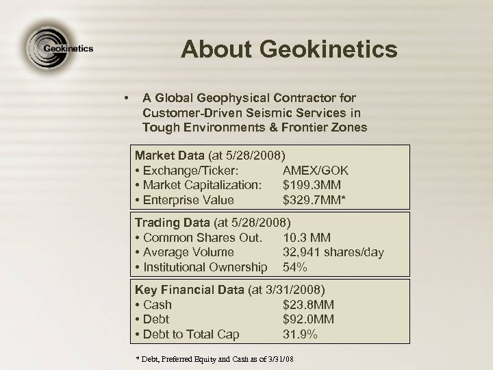 About Geokinetics • A Global Geophysical Contractor for Customer-Driven Seismic Services in Tough Environments