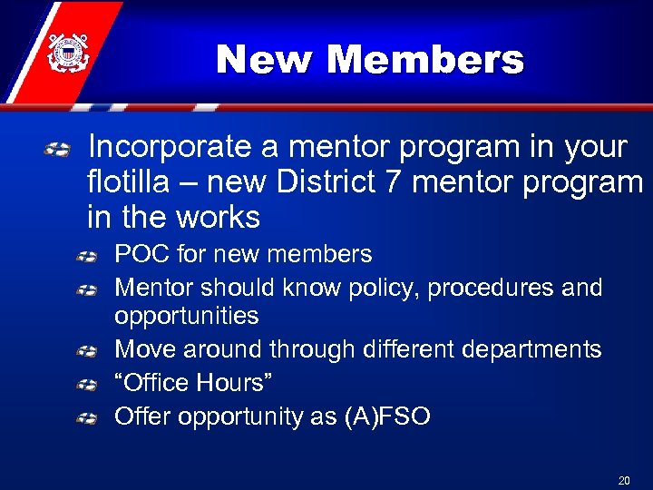 New Members Incorporate a mentor program in your flotilla – new District 7 mentor