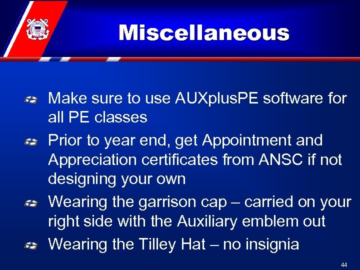 Miscellaneous Make sure to use AUXplus. PE software for all PE classes Prior to