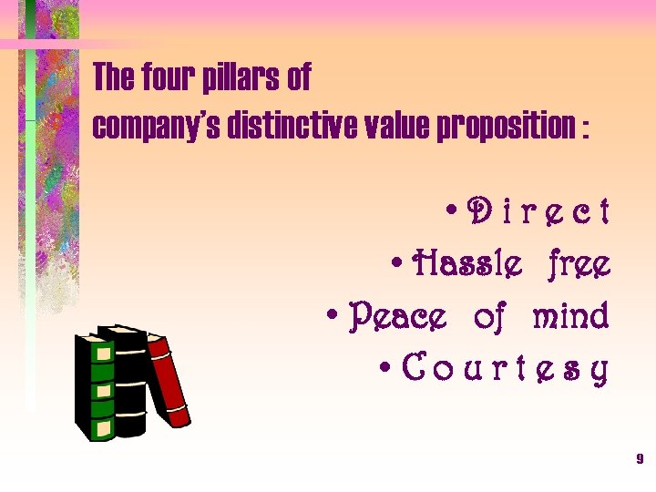 The four pillars of company’s distinctive value proposition : • Direct • Hassle free