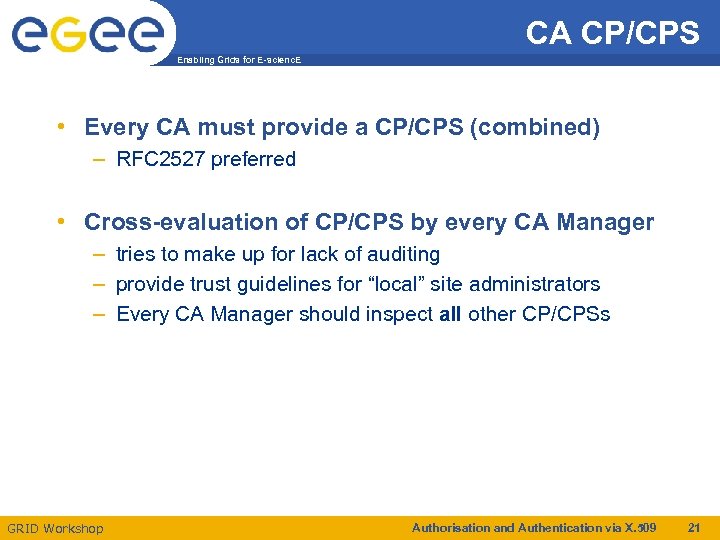 CA CP/CPS Enabling Grids for E-scienc. E • Every CA must provide a CP/CPS