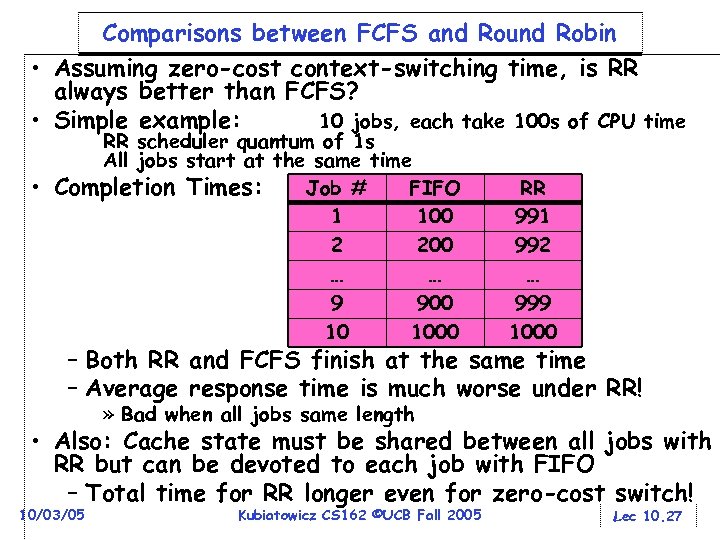 Comparisons between FCFS and Round Robin • Assuming zero-cost context-switching time, is RR always