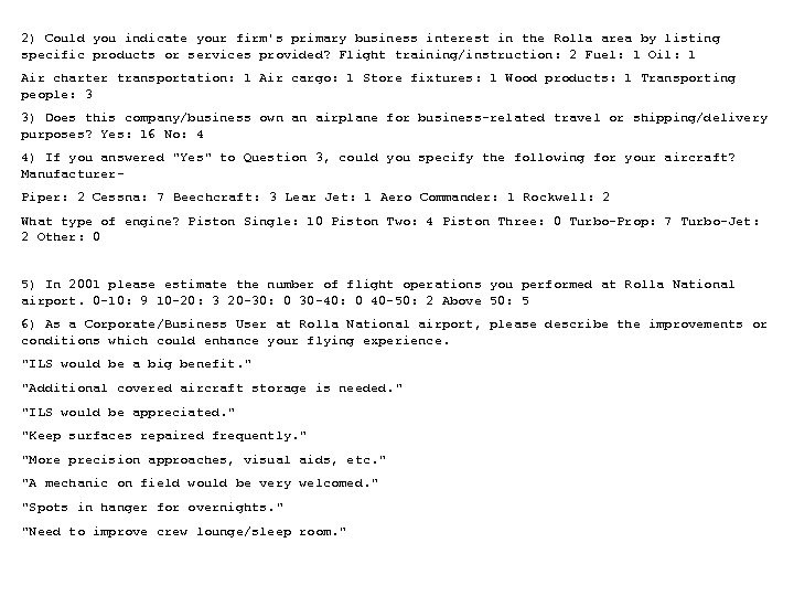 2) Could you indicate your firm's primary business interest in the Rolla area by