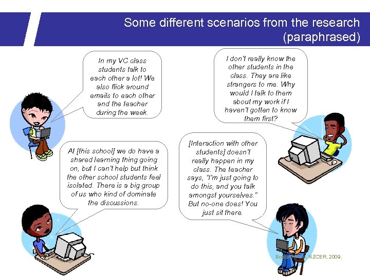 Some different scenarios from the research (paraphrased) In my VC class students talk to