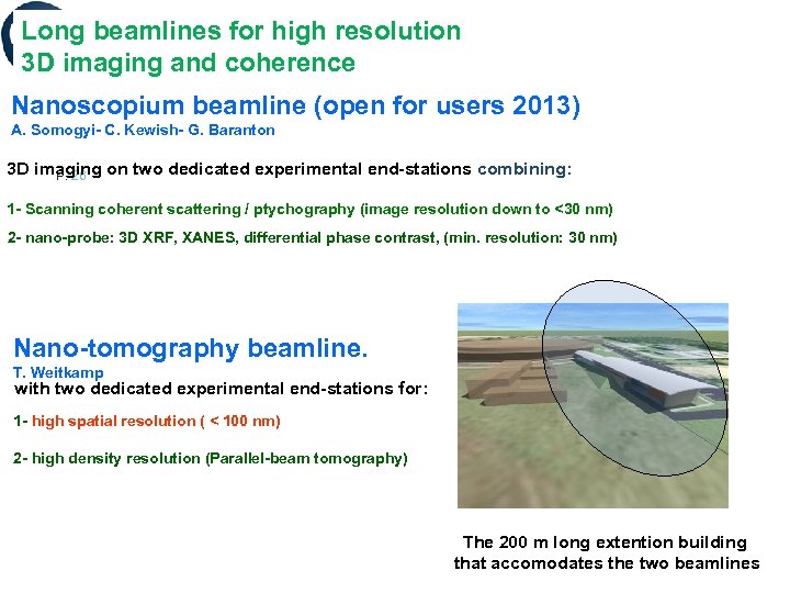 Long beamlines for high resolution 3 D imaging and coherence Nanoscopium beamline (open for