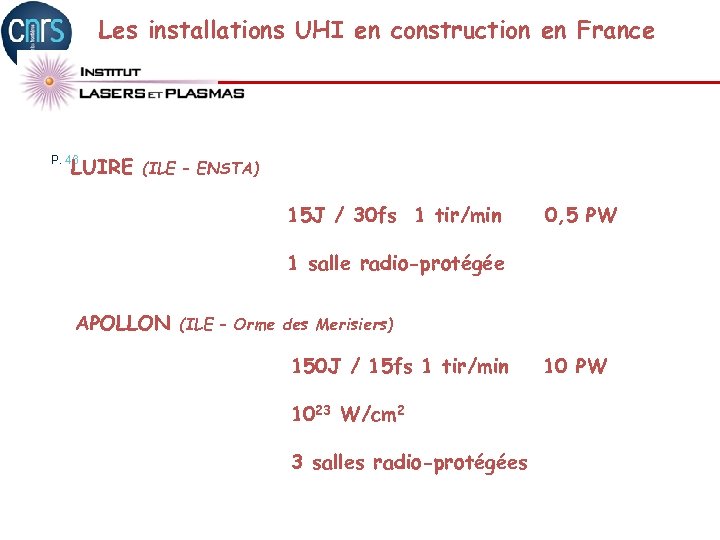 Les installations UHI en construction en France LUIRE P. 46 (ILE – ENSTA) 15