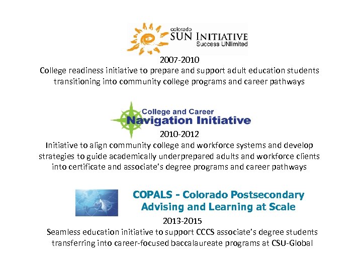 2007 -2010 College readiness initiative to prepare and support adult education students transitioning into