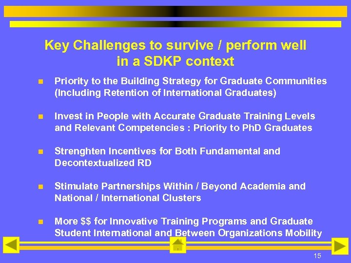 Key Challenges to survive / perform well in a SDKP context n Priority to