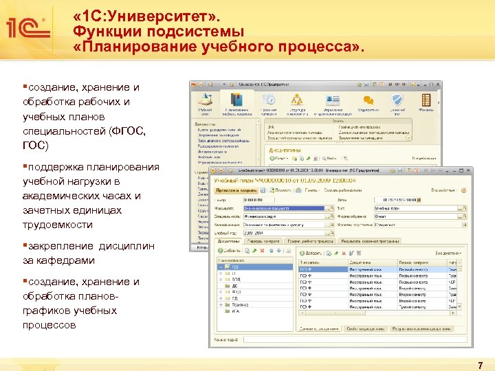  « 1 С: Университет» . Функции подсистемы «Планирование учебного процесса» . § создание,