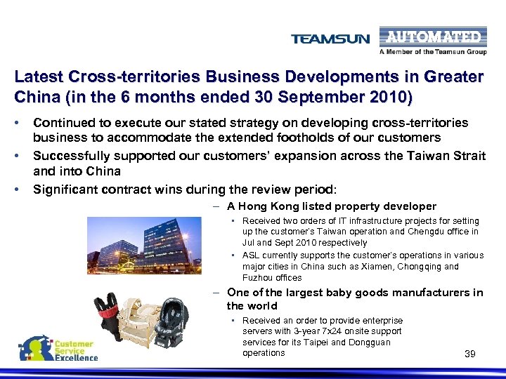 Latest Cross-territories Business Developments in Greater China (in the 6 months ended 30 September