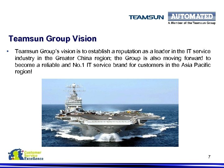 Teamsun Group Vision • Teamsun Group’s vision is to establish a reputation as a