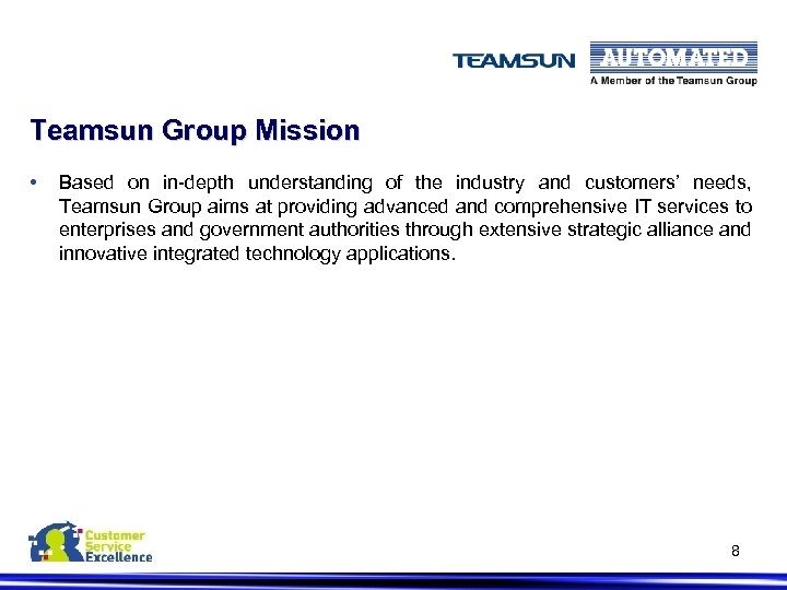 Teamsun Group Mission • Based on in-depth understanding of the industry and customers’ needs,