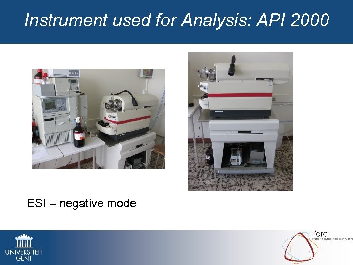 Instrument used for Analysis: API 2000 ESI – negative mode 