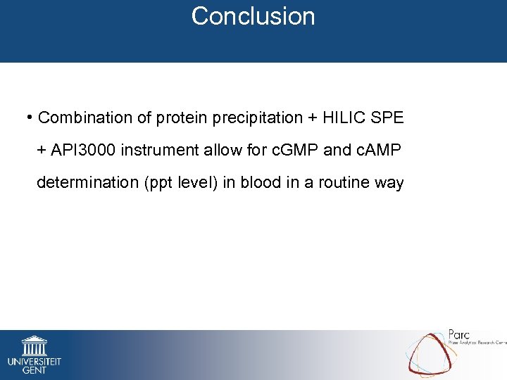 Conclusion • Combination of protein precipitation + HILIC SPE + API 3000 instrument allow