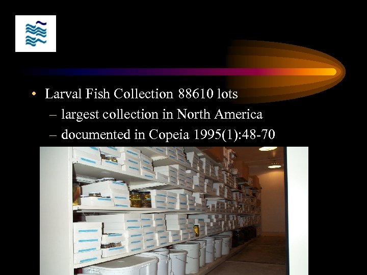  • Larval Fish Collection 88610 lots – largest collection in North America –
