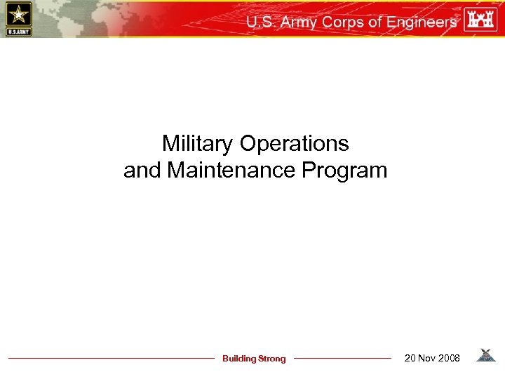 Military Operations and Maintenance Program Building Strong 20 Nov 2008 