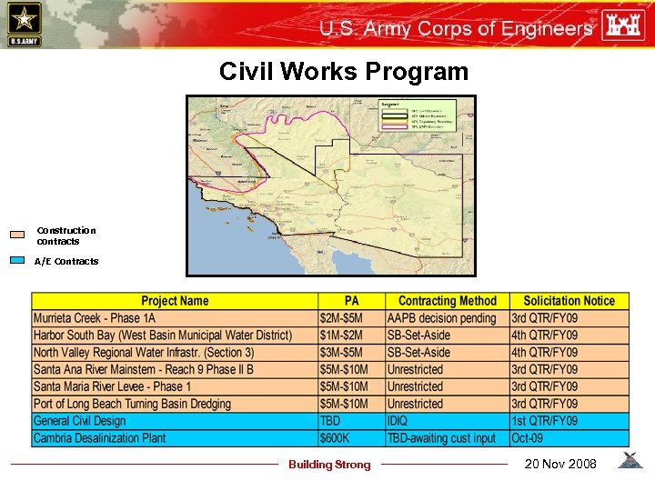 Civil Works Program Construction contracts A/E Contracts Building Strong 20 Nov 2008 