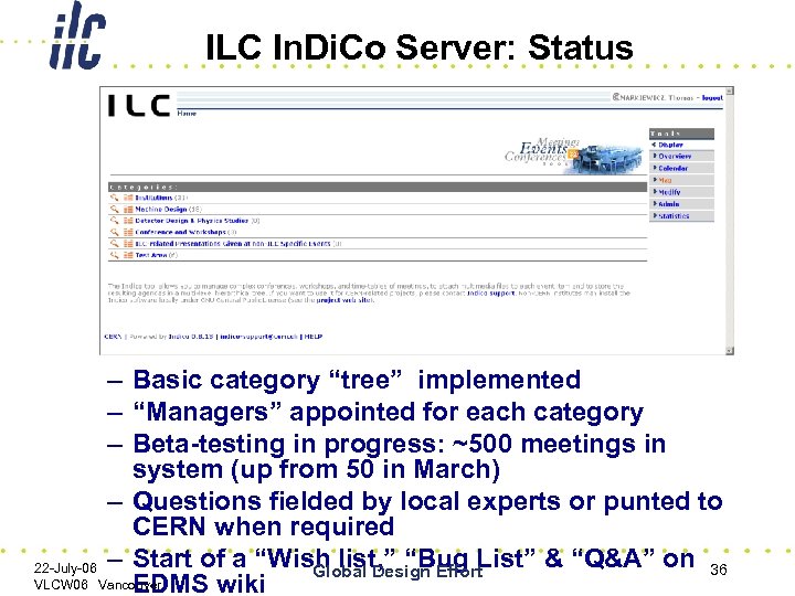 ILC In. Di. Co Server: Status – Basic category “tree” implemented – “Managers” appointed