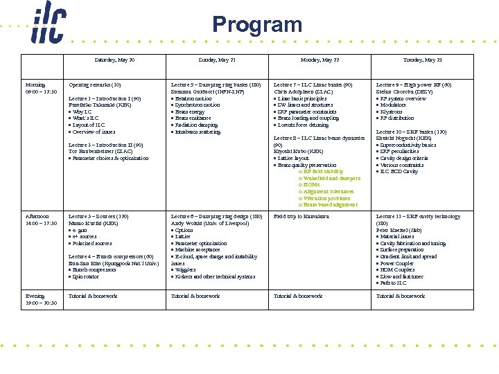 Program Saturday, May 20 Morning 09: 00 – 12: 30 Opening remarks (10) Lecture