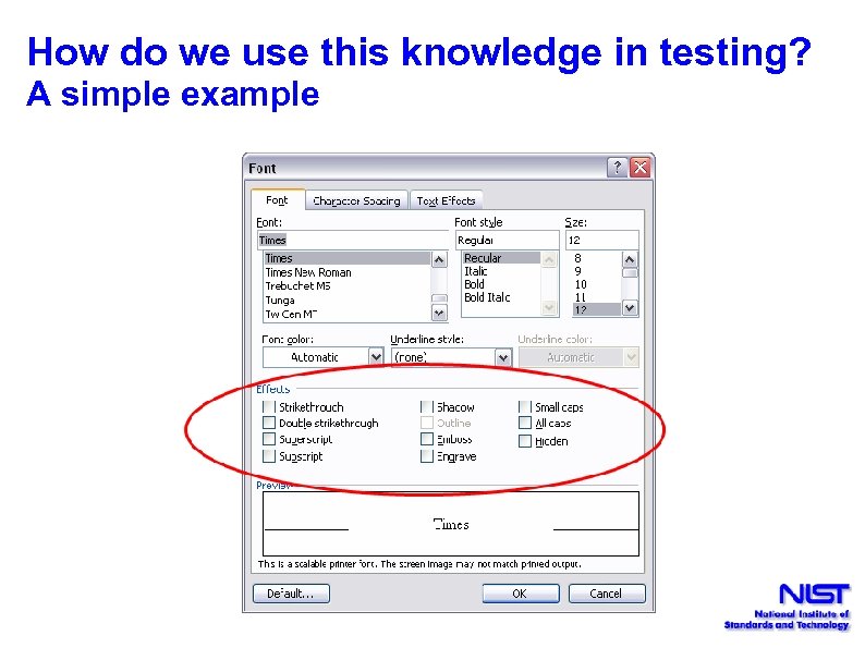 How do we use this knowledge in testing? A simple example 