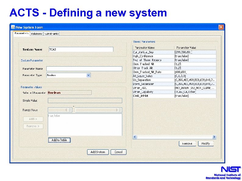 ACTS - Defining a new system 