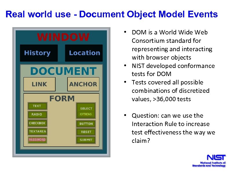 Real world use - Document Object Model Events • DOM is a World Wide