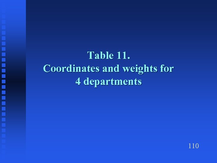 Table 11. Coordinates and weights for 4 departments 110 