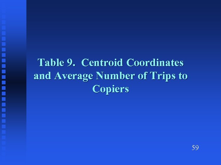 Table 9. Centroid Coordinates and Average Number of Trips to Copiers 59 
