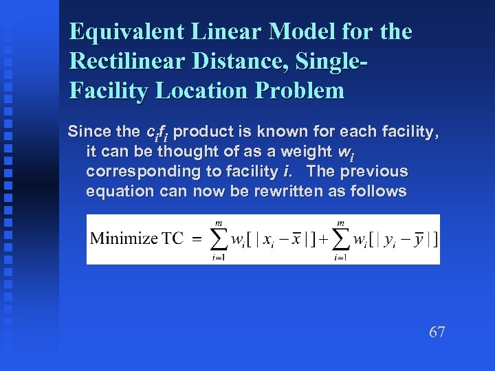 Equivalent Linear Model for the Rectilinear Distance, Single. Facility Location Problem Since the cifi