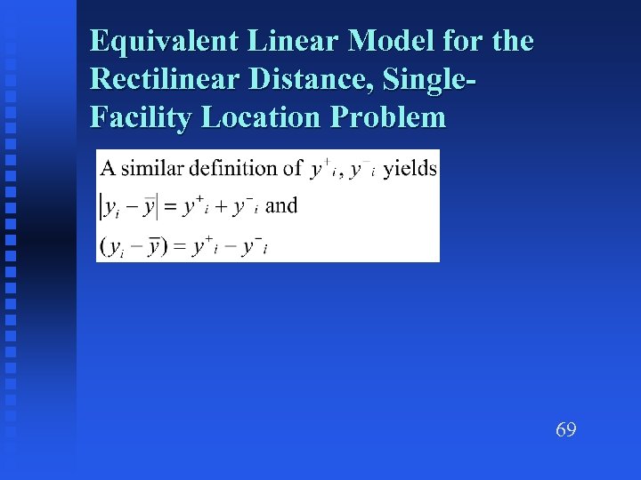 Equivalent Linear Model for the Rectilinear Distance, Single. Facility Location Problem 69 