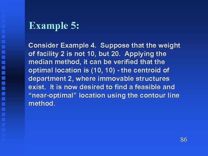 Example 5: Consider Example 4. Suppose that the weight of facility 2 is not