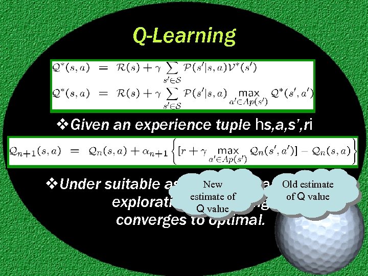 Q-Learning v. Given an experience tuple hs, a, s’, ri New Old estimate v.