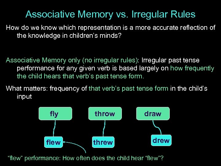 Associative Memory vs. Irregular Rules How do we know which representation is a more