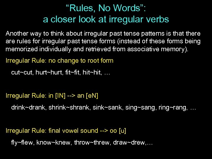 “Rules, No Words”: a closer look at irregular verbs Another way to think about