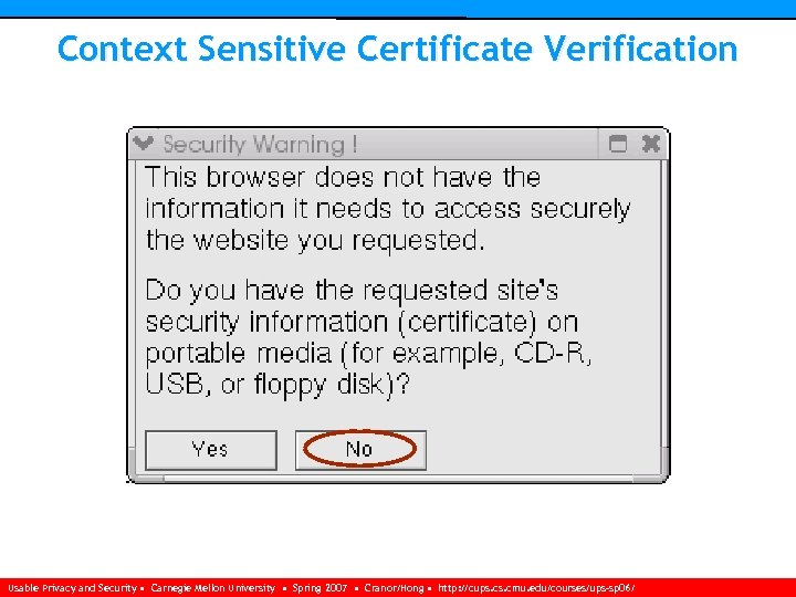 Context Sensitive Certificate Verification Usable Privacy and Security • Carnegie Mellon University • Spring