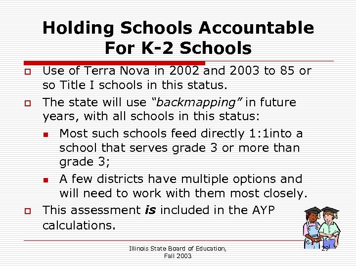 Holding Schools Accountable For K-2 Schools o o o Use of Terra Nova in