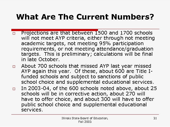 What Are The Current Numbers? o o o Projections are that between 1500 and