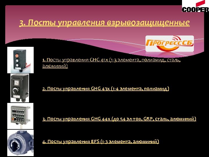 3. Посты управления взрывозащищенные 1. Посты управления GHG 41 x (1 -3 элемента, полиамид,