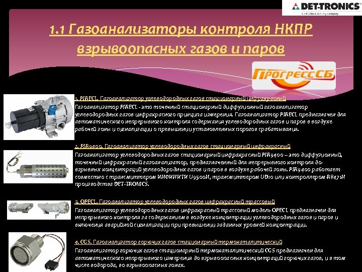 1. 1 Газоанализаторы контроля НКПР взрывоопасных газов и паров 1. PIRECL. Газоанализатор углеводородных газов