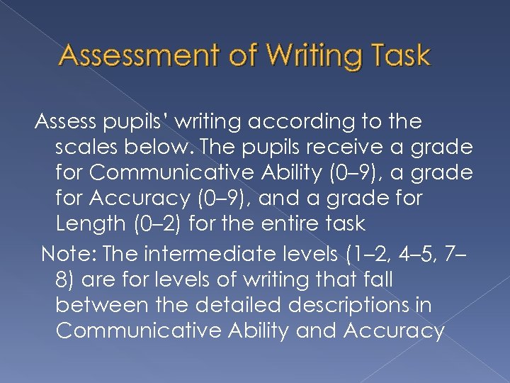 Assessment of Writing Task Assess pupils’ writing according to the scales below. The pupils