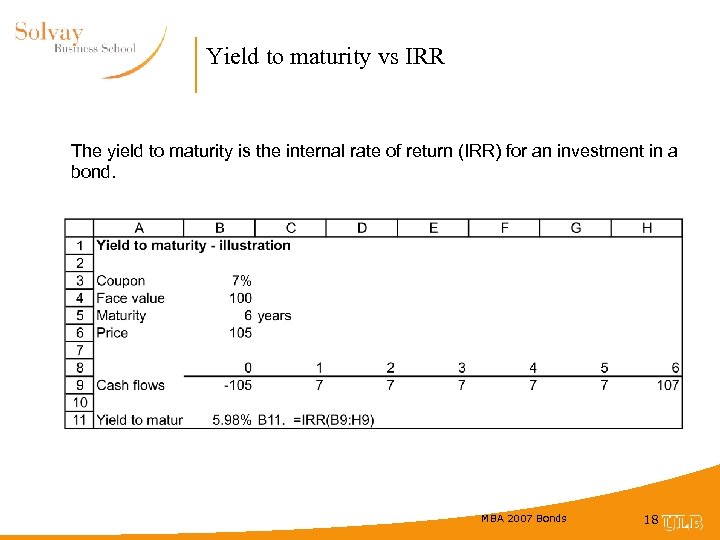 Yield to maturity vs IRR The yield to maturity is the internal rate of